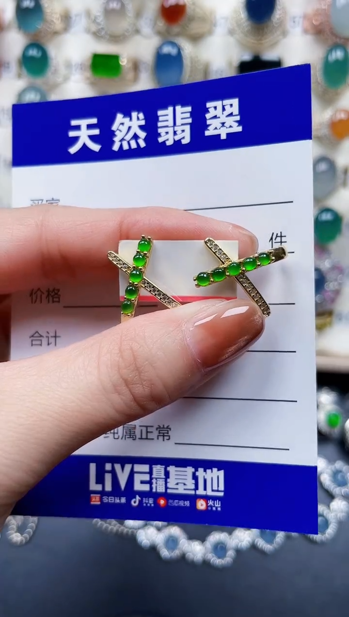 银S925镶嵌翡翠耳饰216