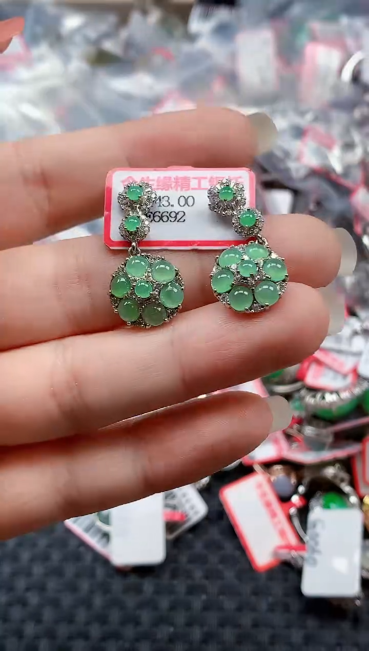 银S925镶嵌戒指翡翠天然A货缅甸翡翠