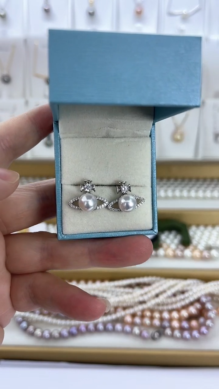 【闪购商品】淡水珍珠耳饰未镶嵌09天然极光星球款耳钉奥白光