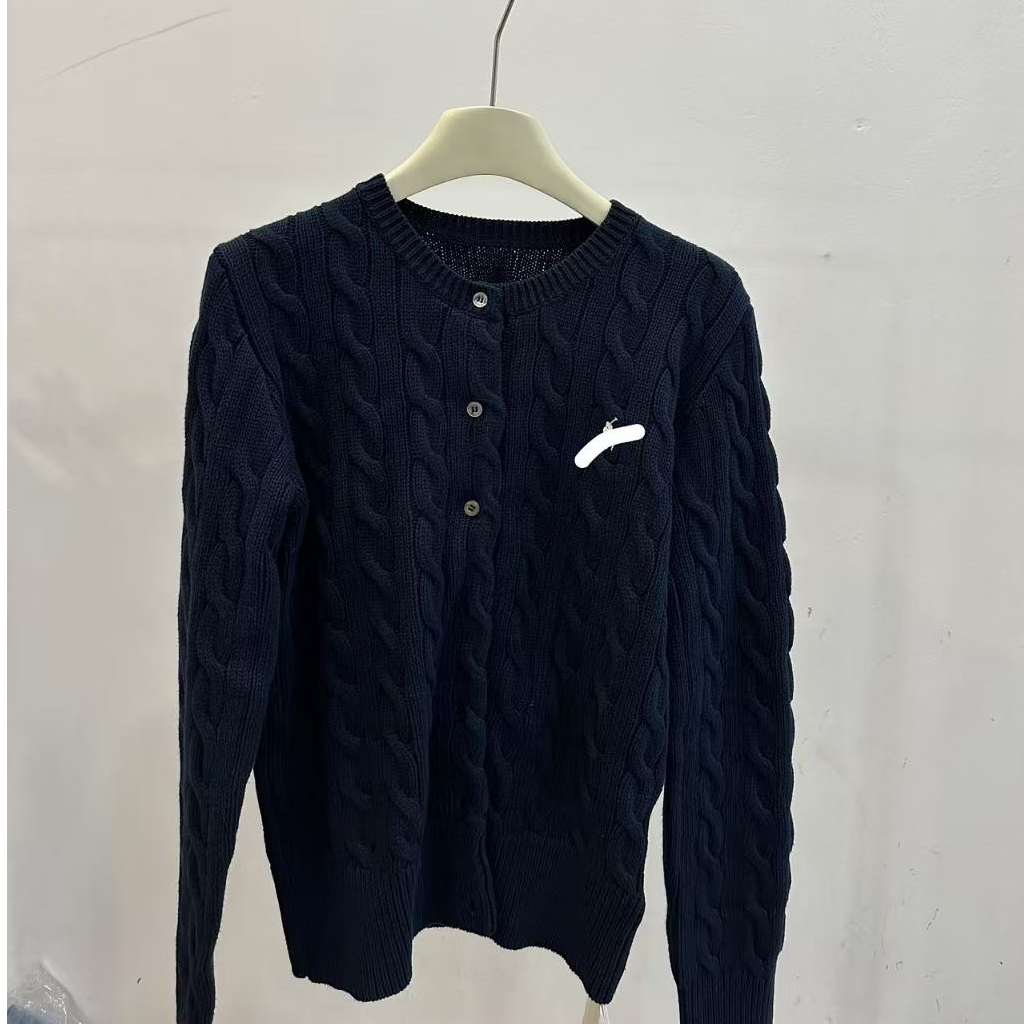 南油高品扭绳刺绣纯棉针织开衫