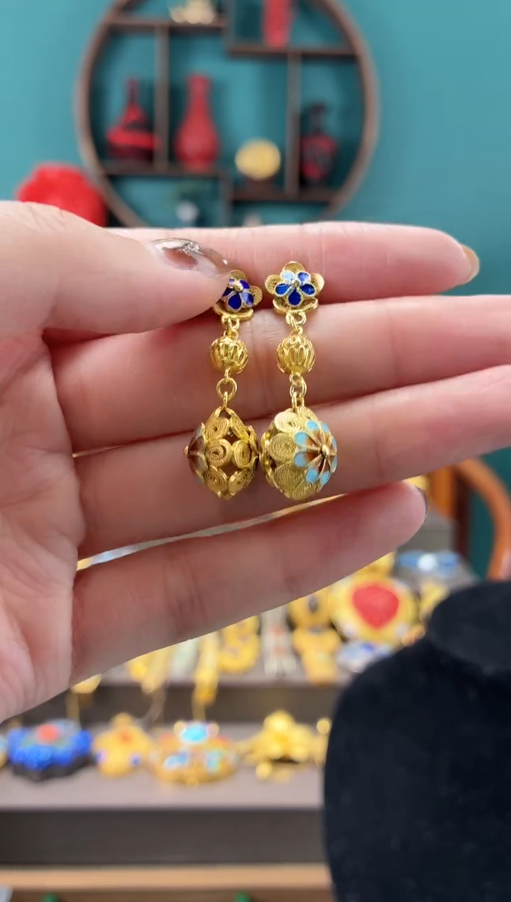 非遗手工花丝镶嵌耳环