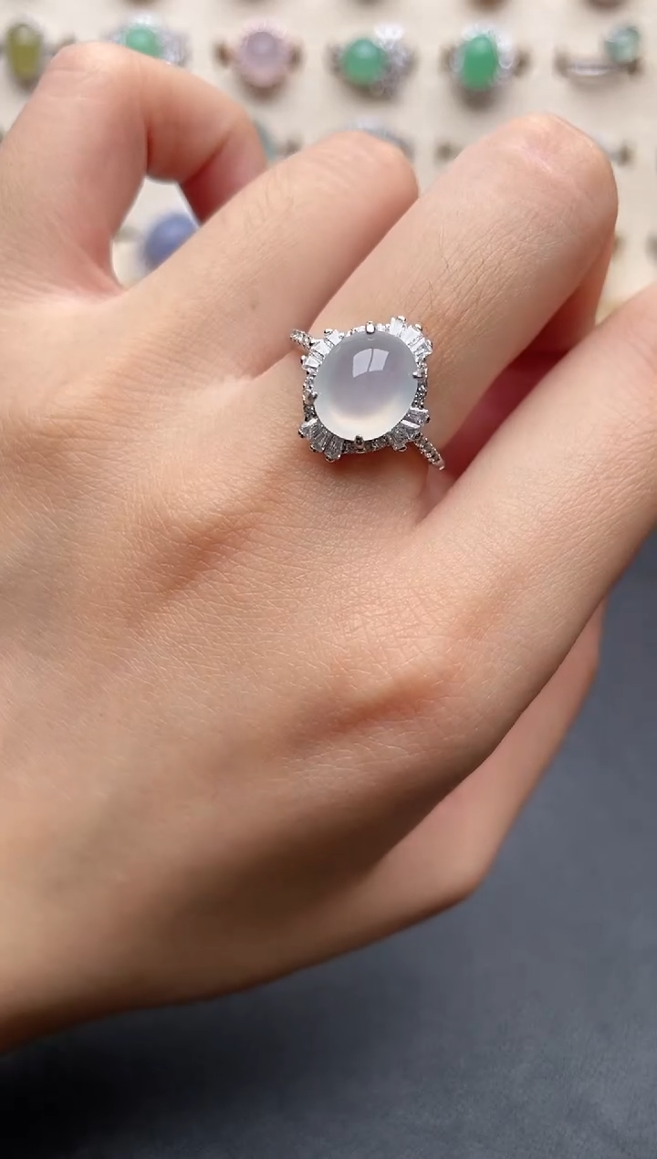 【闪购商品】翡翠戒指银S925镶嵌一物一证一礼盒