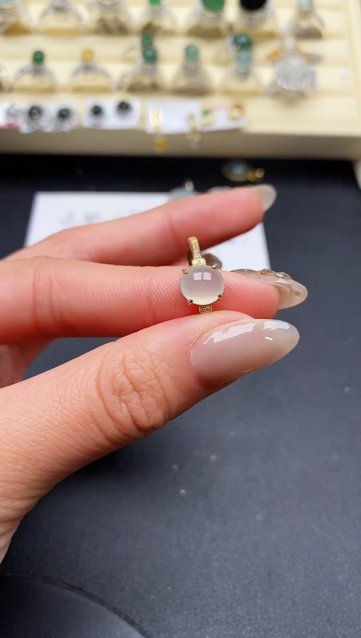 【闪购商品】翡翠戒指银S925镶嵌缅甸翡翠1  8+10