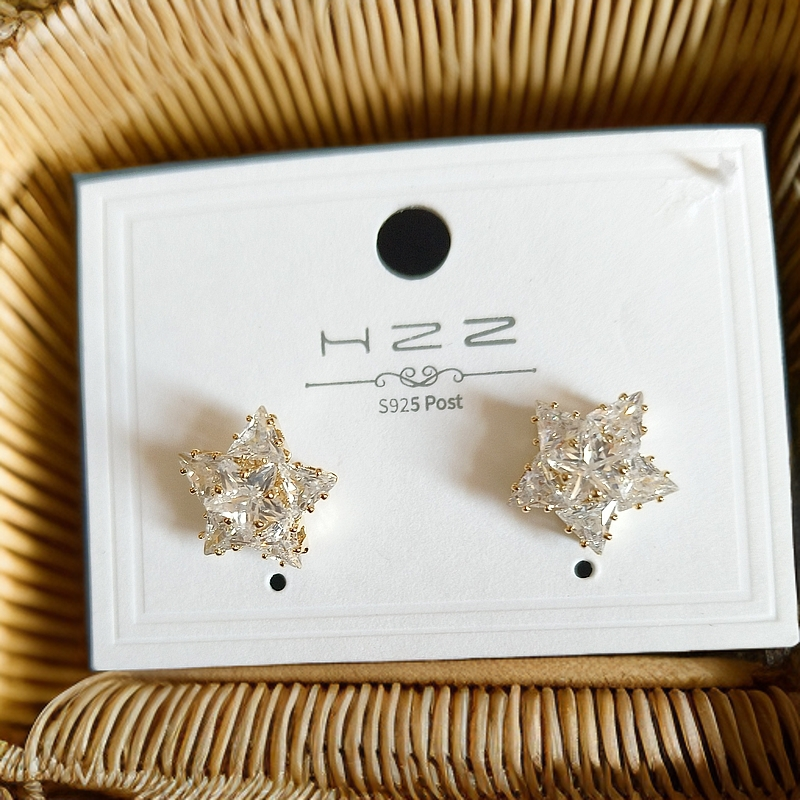 铜合金锆石耳饰 气质百搭五角星款耳钉