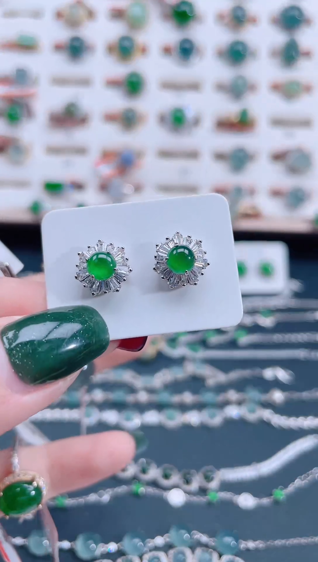 银S925镶嵌翡翠耳饰天然翡翠