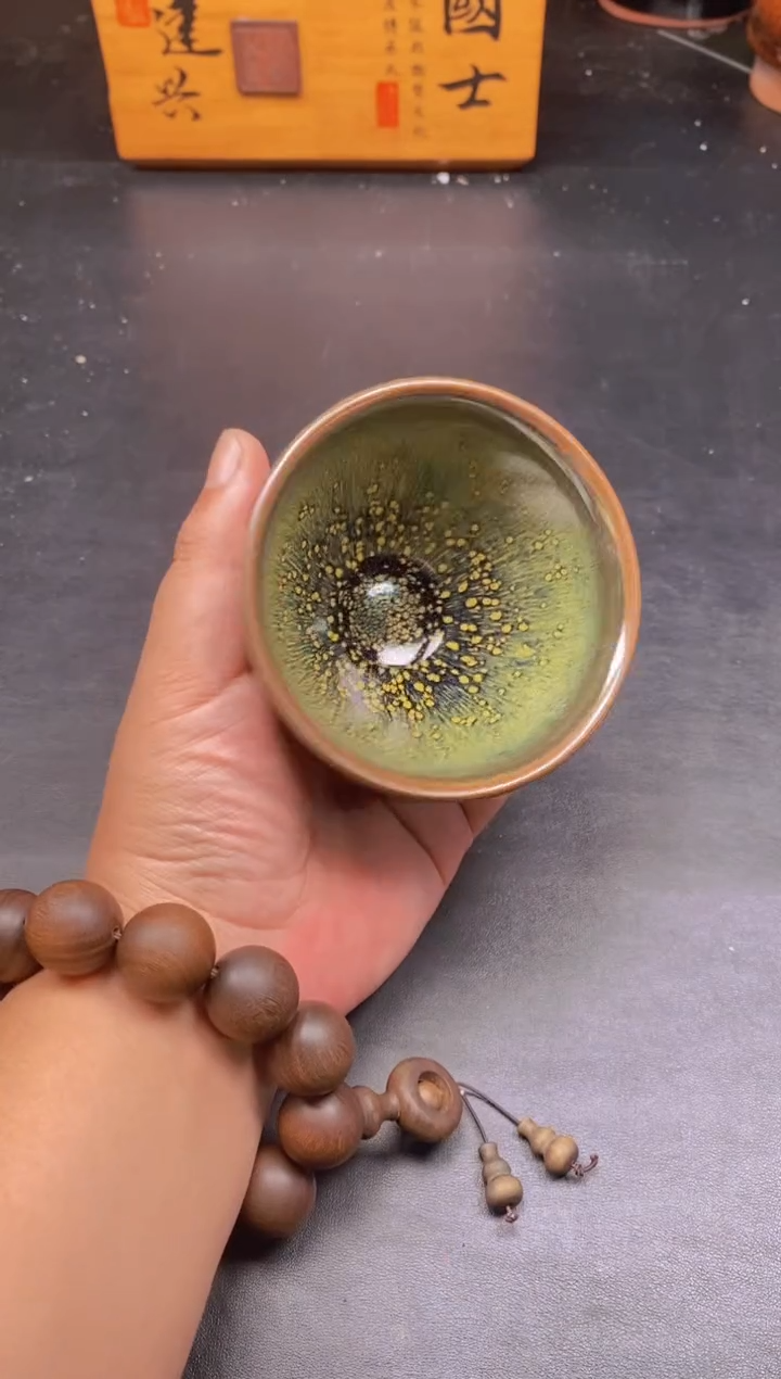 茶盏绿鹧鸪束口  精美主人杯 