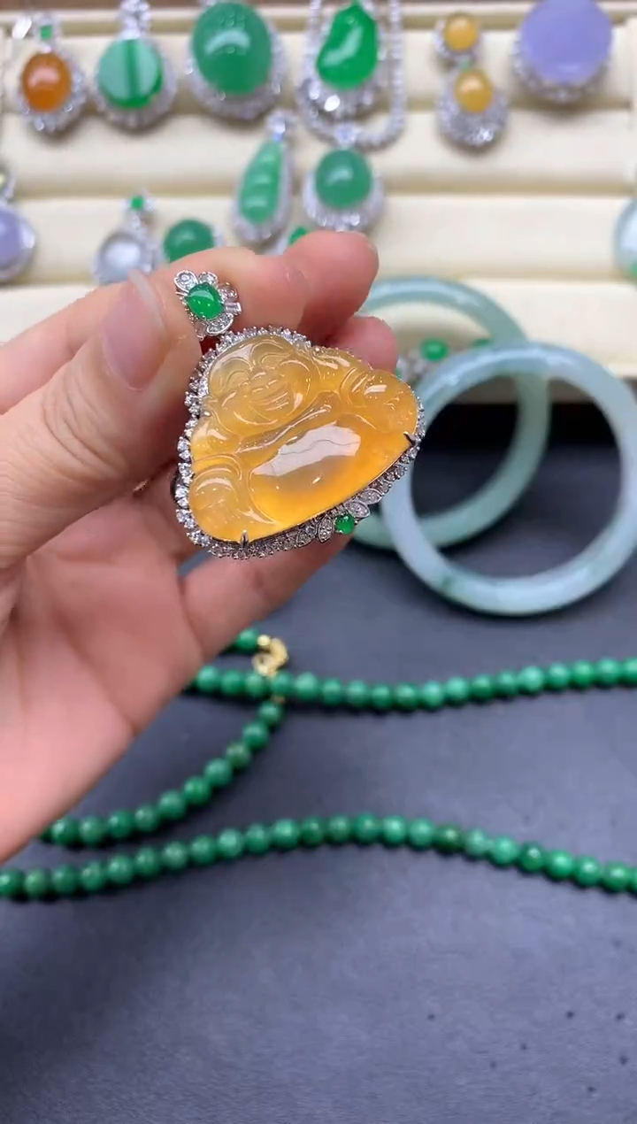 翡翠18K金镶嵌颈饰652-中国好珍宝