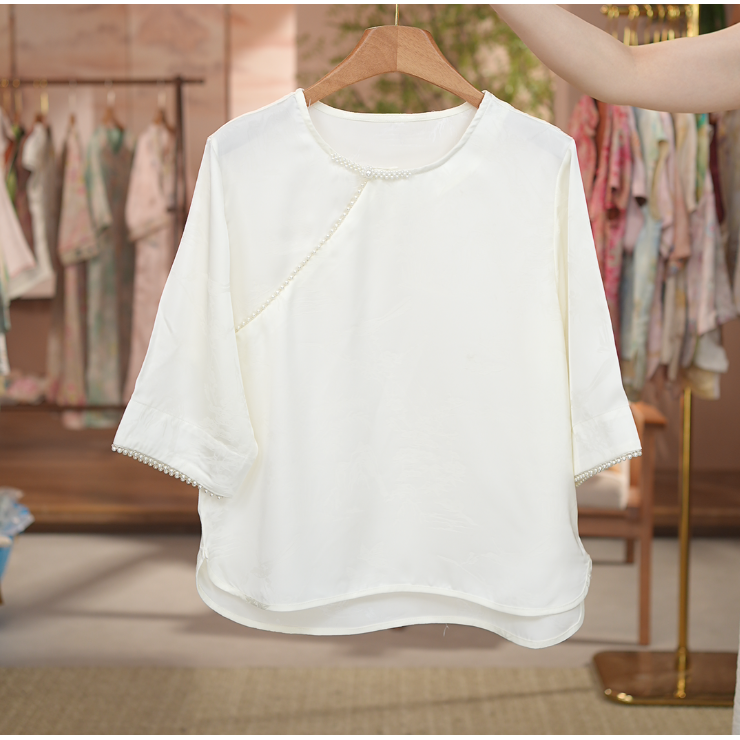 《鹊蝶探春-短袖》新中式提花国风透气休闲百搭短袖上衣