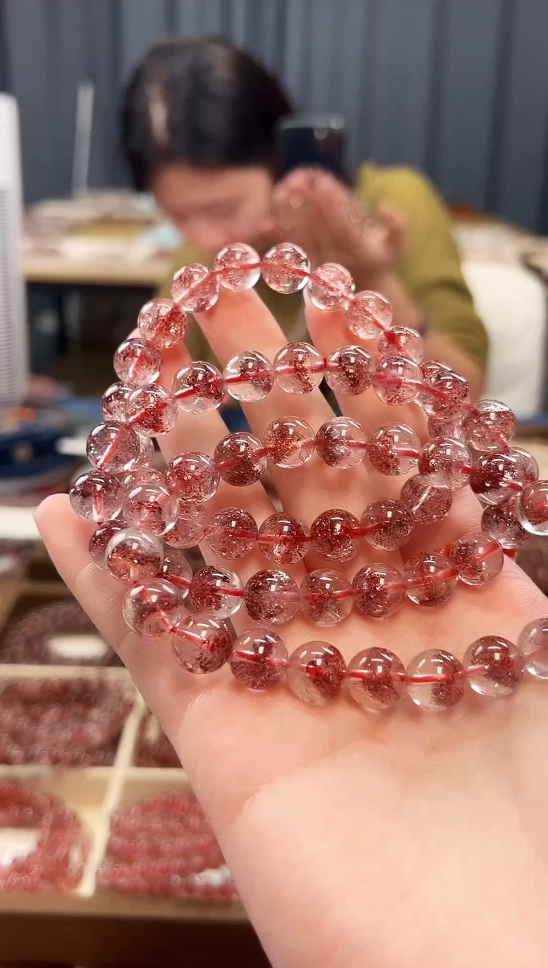 未镶嵌手串水晶金草莓超七单圈手串9mm【多样性发一】