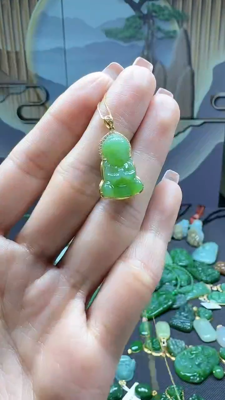 【闪购商品】和田玉挂件18K金镶嵌1