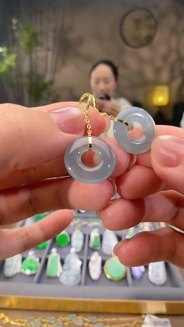 吊坠(不含链)18K金镶嵌翡翠耳饰一对