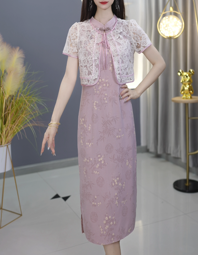 【套装定制】B1231淡粉色两件套优雅气质时尚减龄休闲显瘦夏季收腰