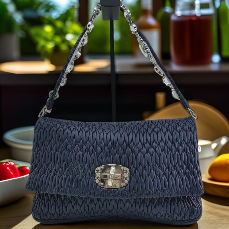 95新 MIU MIU/缪缪 蓝色褶皱包 1742 8143