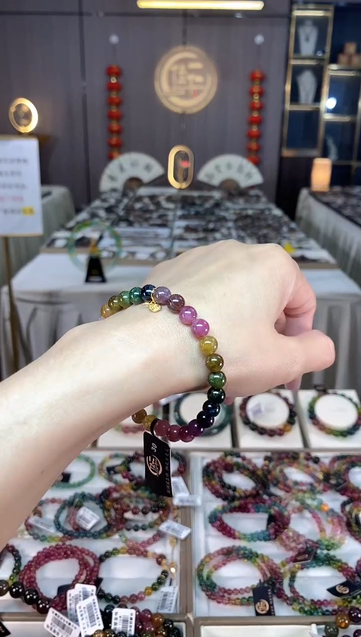 未镶嵌老矿碧玺彩虹单圈手串6mm+碧玺hon多样性发一条