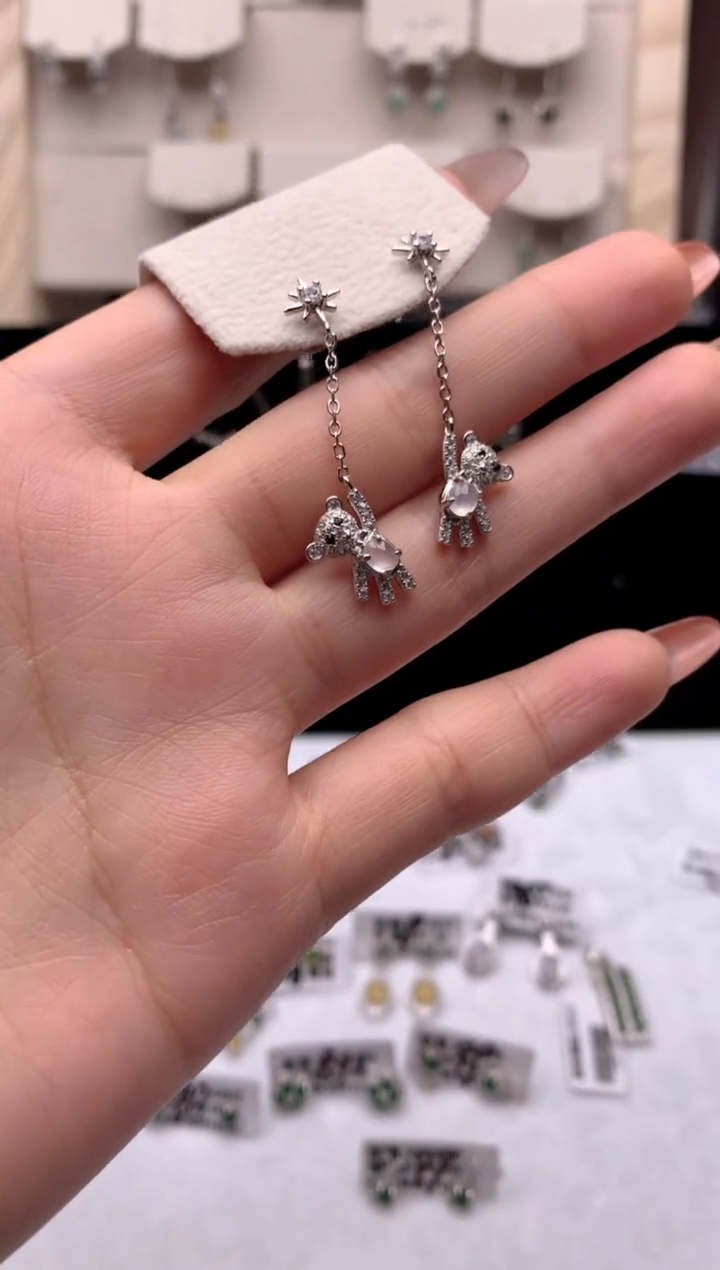 【闪购商品】翡翠耳饰银S925镶嵌3号