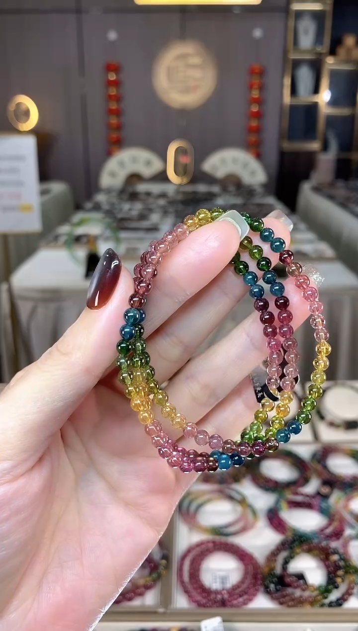 未镶嵌老矿碧玺三圈手串4mm+碧玺dan多样性发货一条