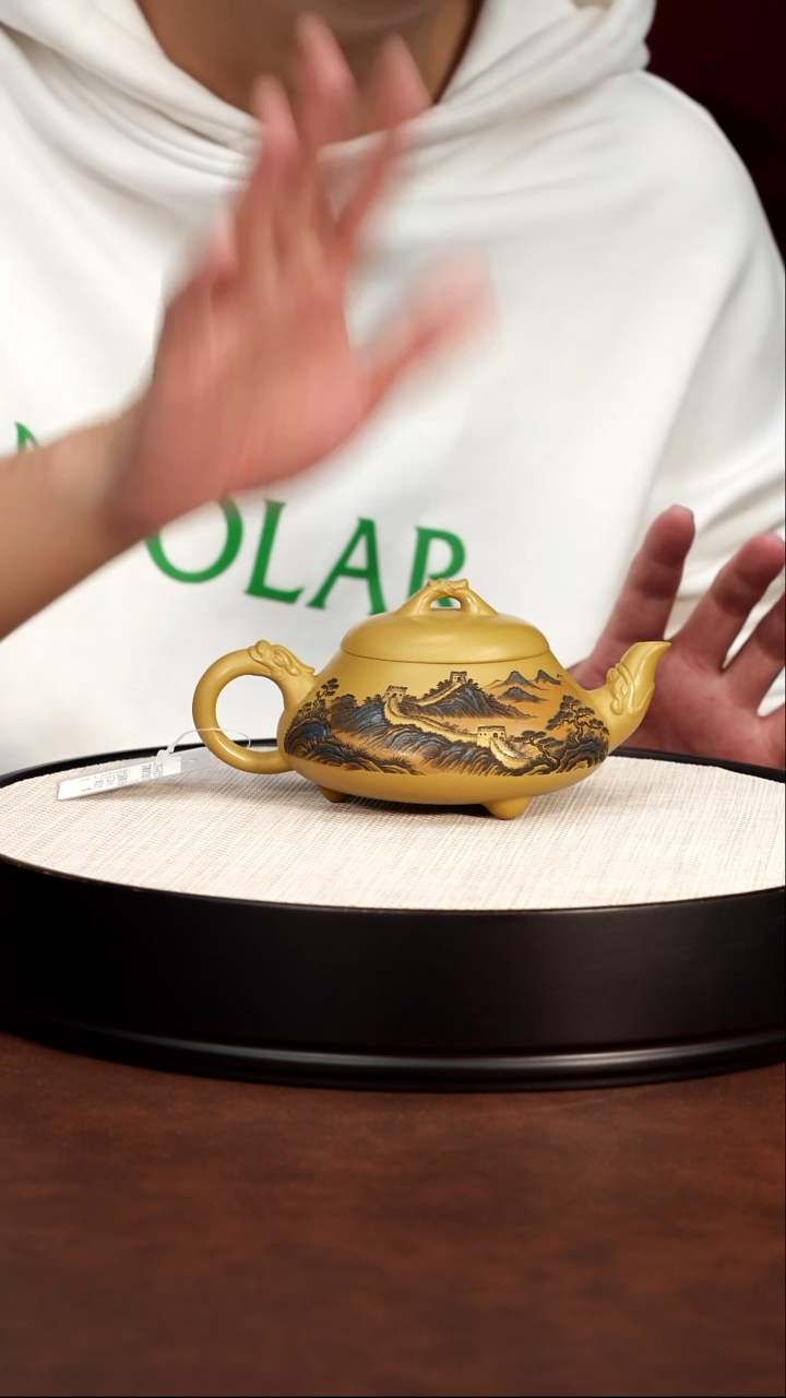 茶壶紫砂宜兴紫砂 汉棠石瓢壶 黄金段泥 梅付春