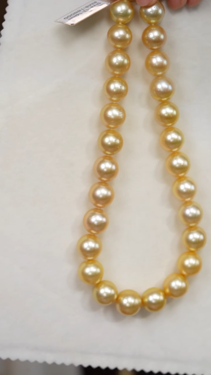 【闪购商品】海水珍珠项链14K金镶嵌金珠13-14mm