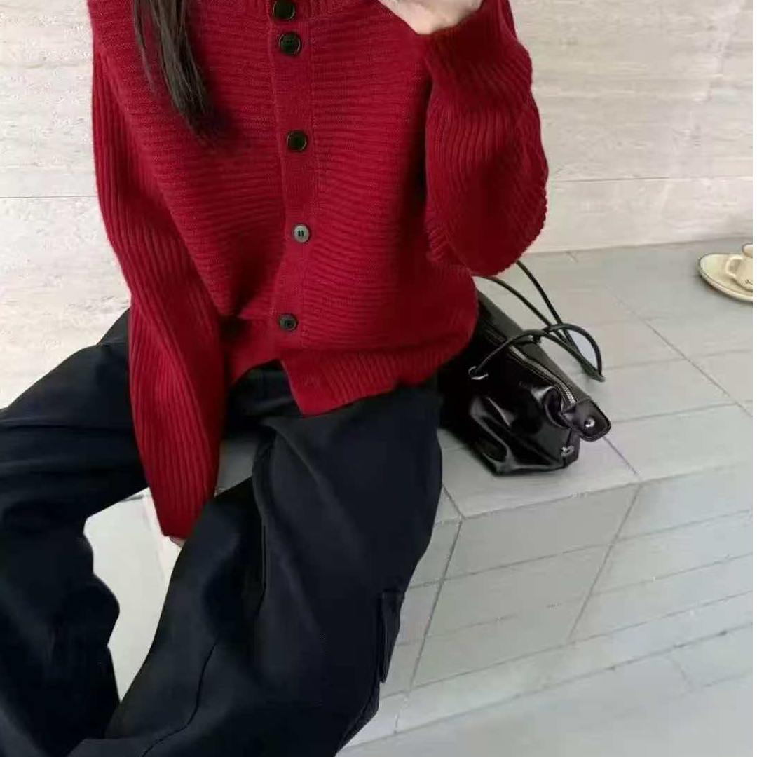 007慵懒风春季冬季卡通动漫毛针织衫宽松红色上衣秋冬