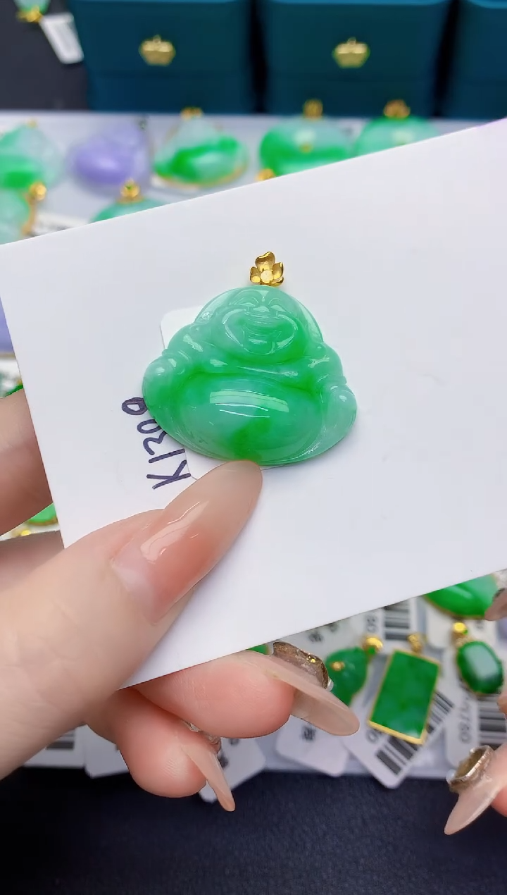 颈饰18K金镶嵌翡翠缅甸天然翡翠A货