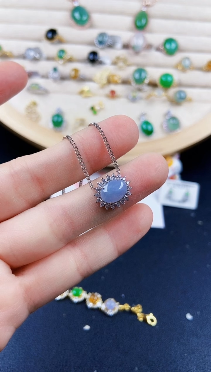 翡翠银S925镶嵌颈饰456879