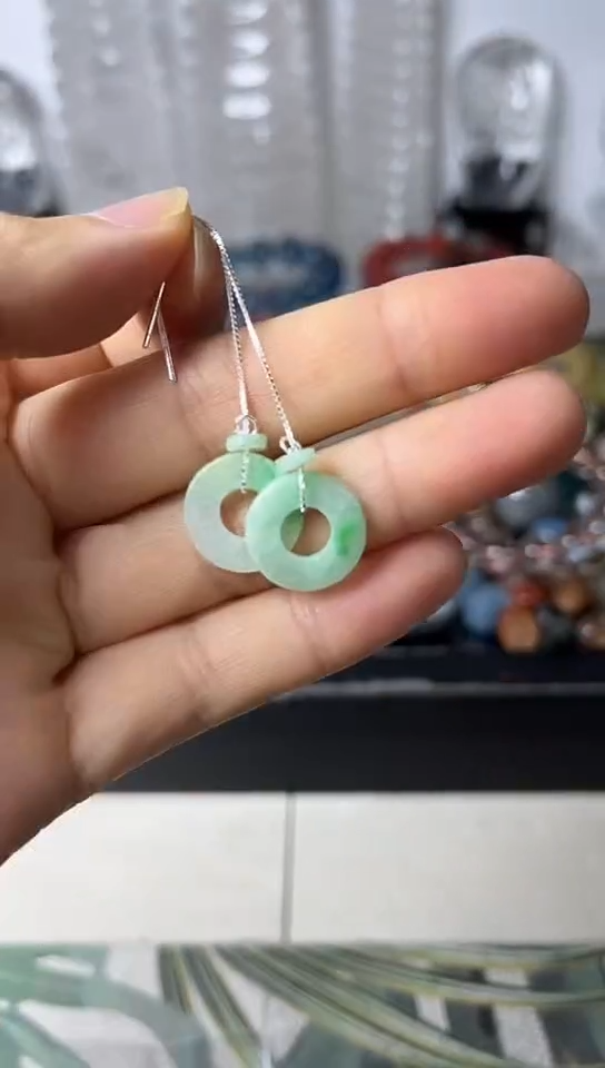 【闪购商品】翡翠耳饰银S925镶嵌20矿坑