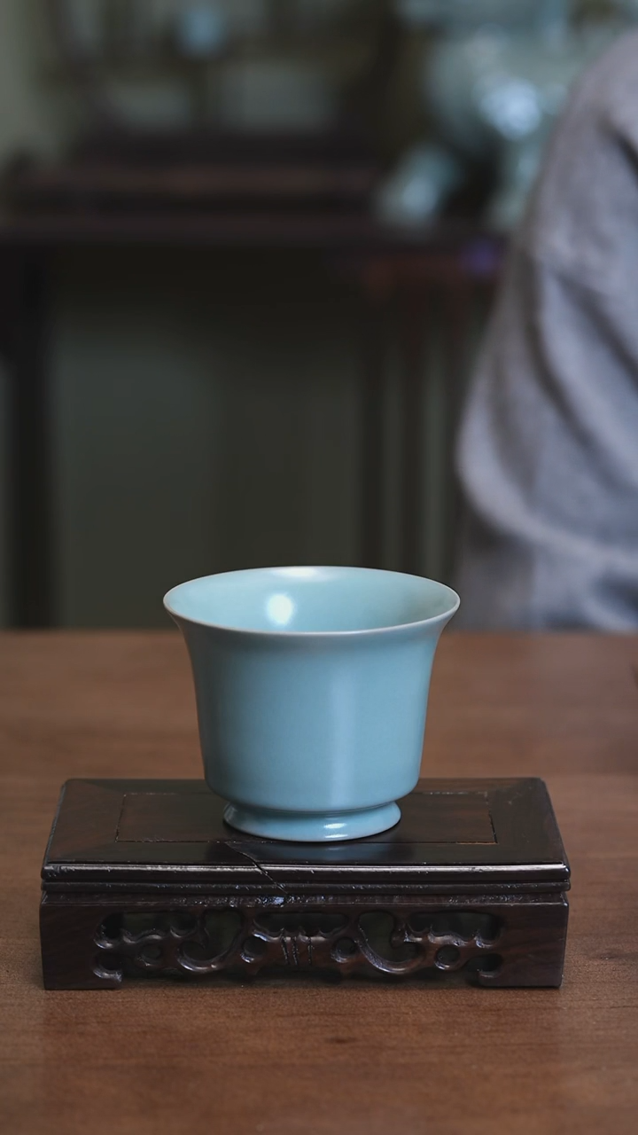 【闪购商品】Y宝丰宋官窑原产地汝瓷撇口马蹄杯