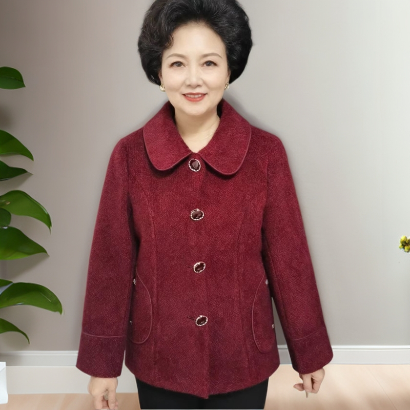 11230-秋冬新款翻领单排扣气质中老年妈妈装开衫外套女（康燕）