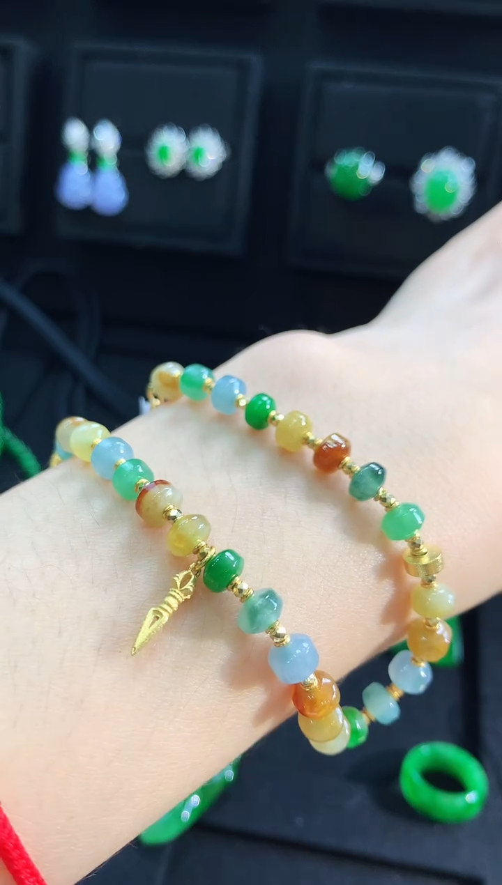 【闪购商品】翡翠手链18K金镶嵌手链