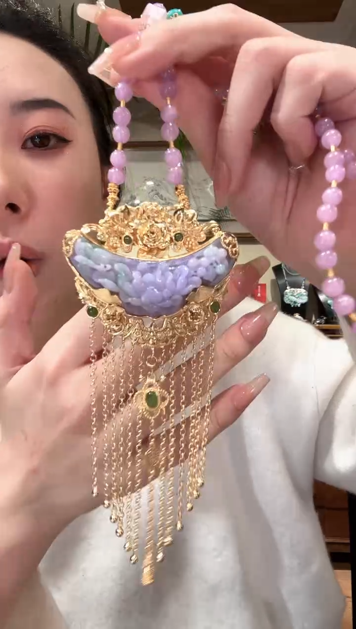 【闪购商品】翡翠颈饰银S925镀金镶嵌国风