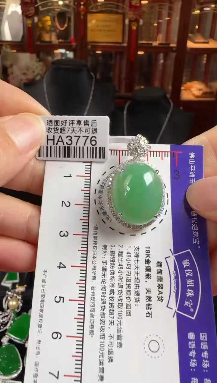 颈饰未镶嵌翡翠HA3776冰绿蛋面吊坠