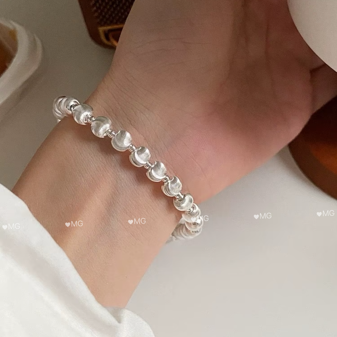 通体  K325纯银镭射爆闪小胖福手链