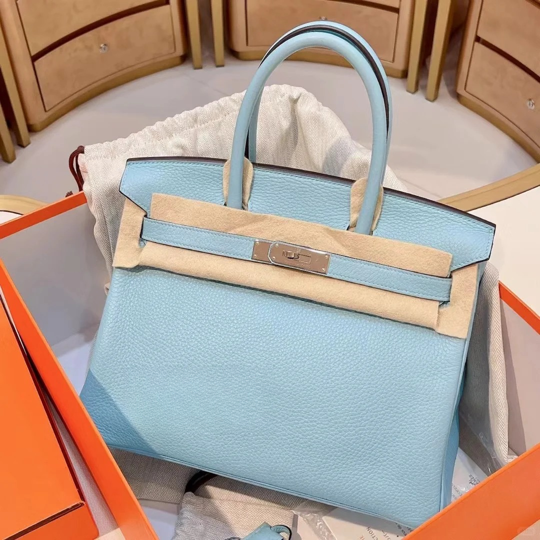99新 Hermes/爱马仕 小花JerryBirkin 30 马卡龙 T刻 银扣包 