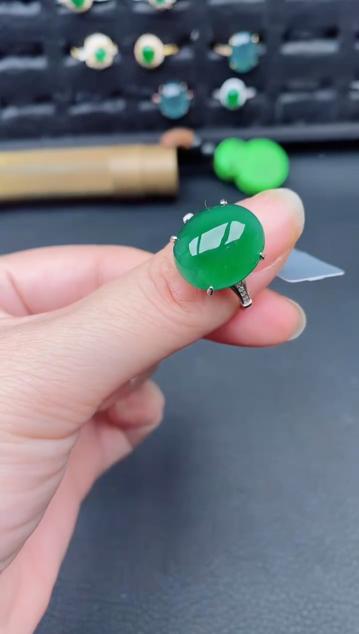 银S925镶嵌戒指翡翠天然a货翡翠127