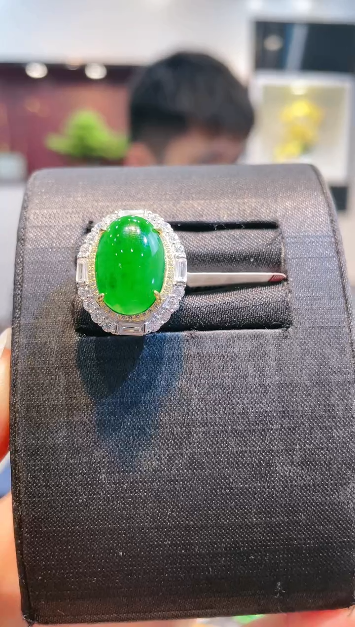 【闪购商品】翡翠颈饰银S925镶嵌A28天然A货翡翠戒指