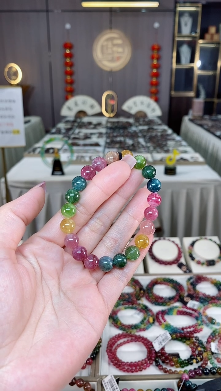 未镶嵌老矿碧玺彩虹单圈手串9mm+碧玺hon多样性发货一条
