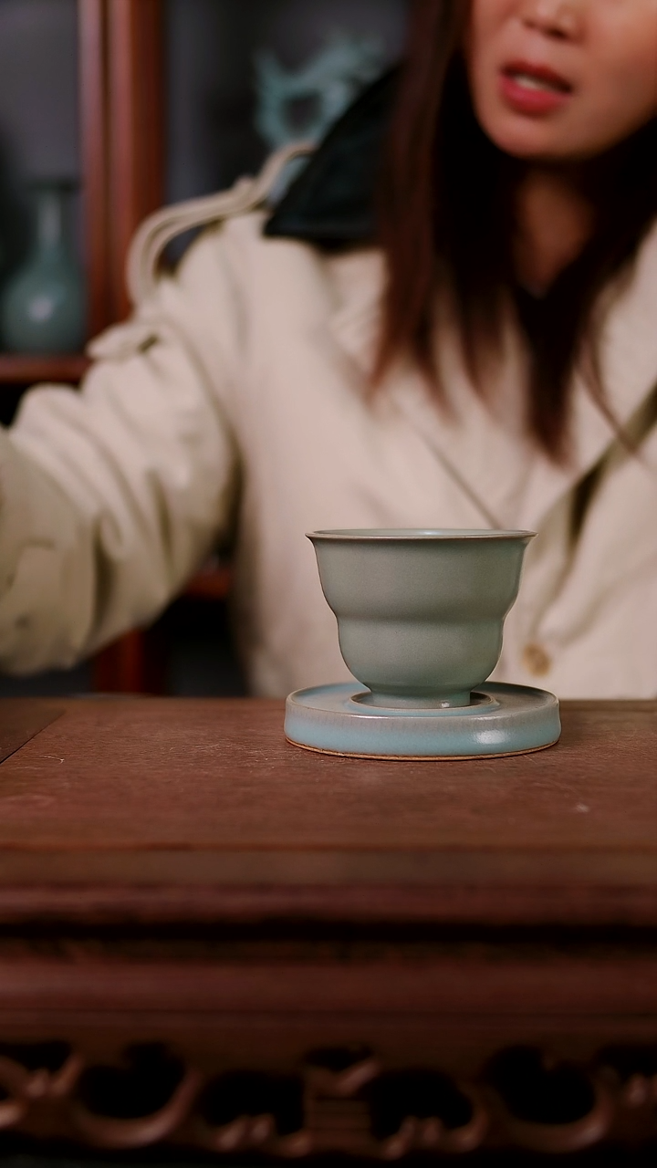 杯子陶青霁汝窑仿古釉   微瑕