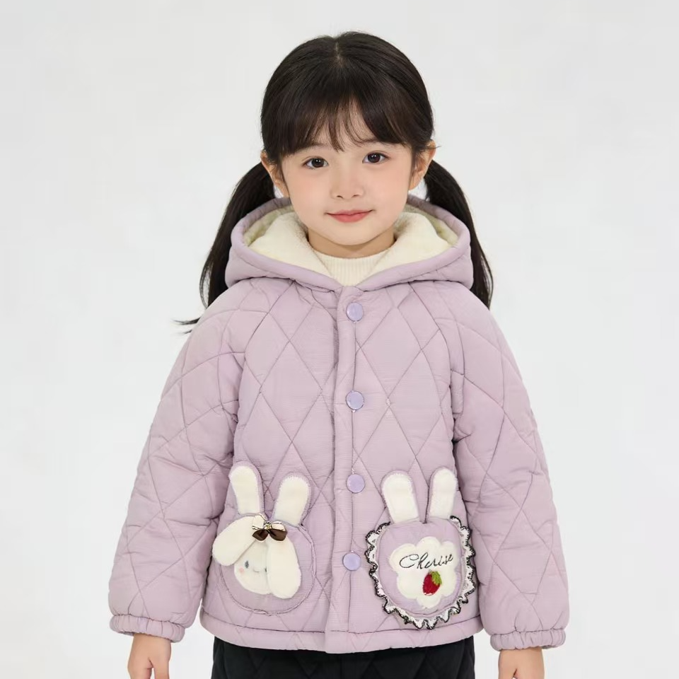 女童保暖三层棉服童装卡通风家居服套装休闲风卡通