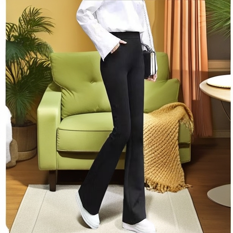 特体大码休闲裤高腰弹力保暖冬季微喇叭外穿阔腿显瘦裤喇叭裤D款