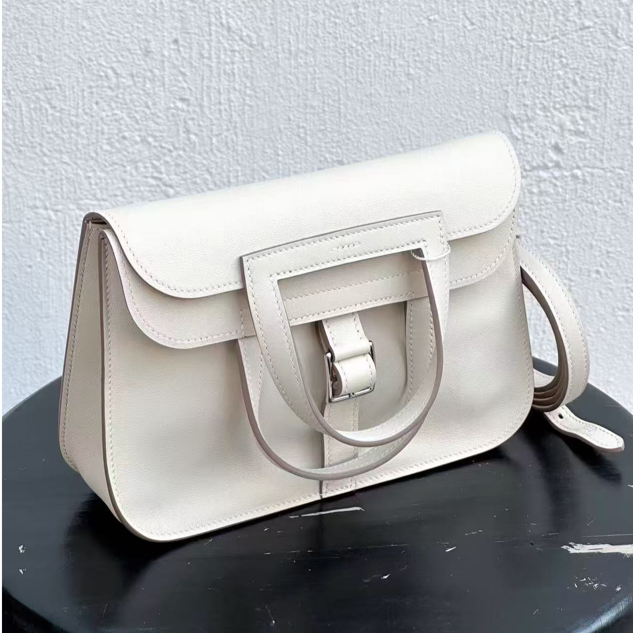 99新 Hermes/爱马仕 阿古叔叔哈喇子mini奶昔白w刻sw皮带票25年4