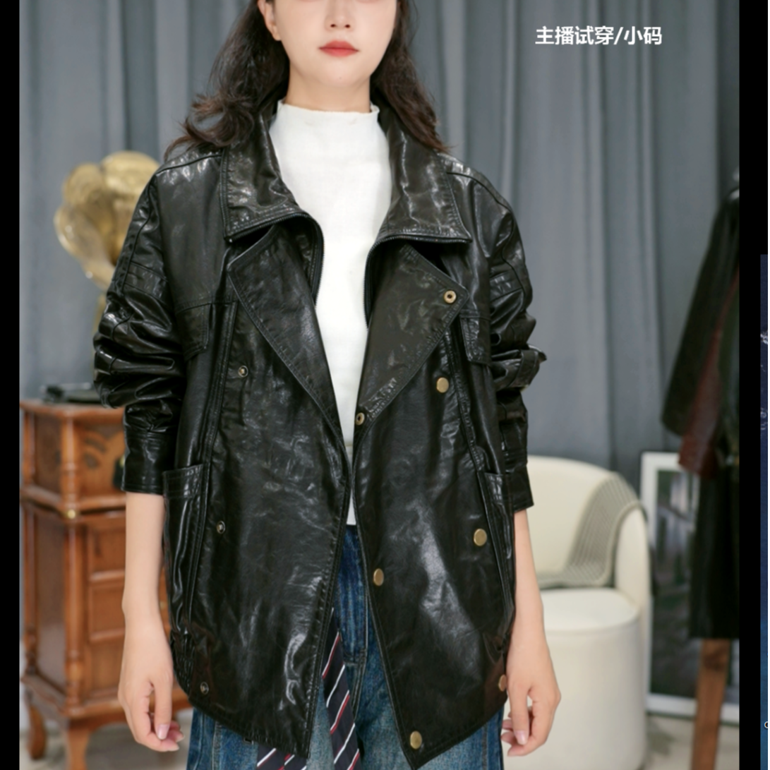老李【0720】杨树林冬款加绒皮衣时尚百搭 双层领口廓形皮衣加绒