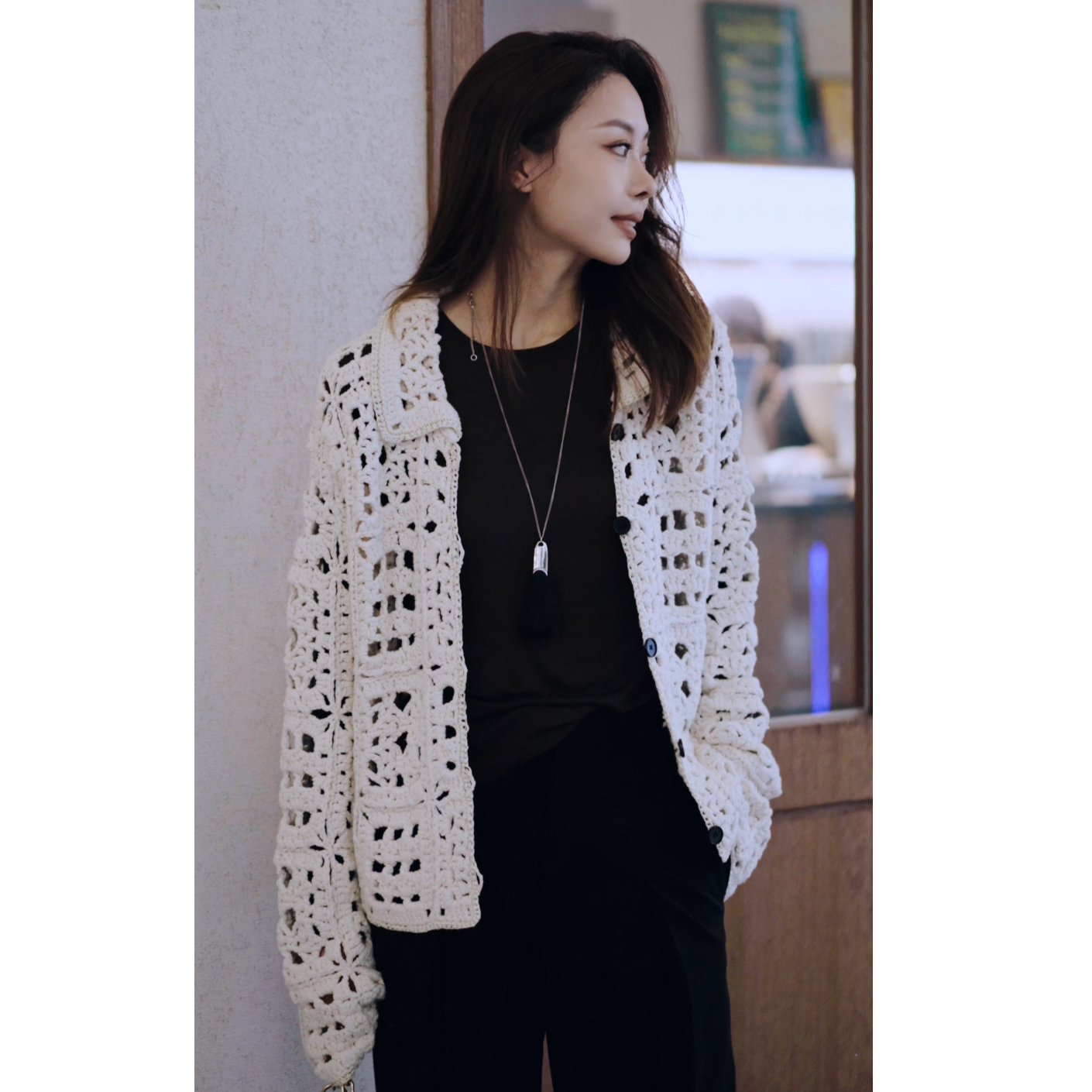 纯欲慵懒风开衫女法式秋冬重工钩花镂空设计感小众毛衣外套