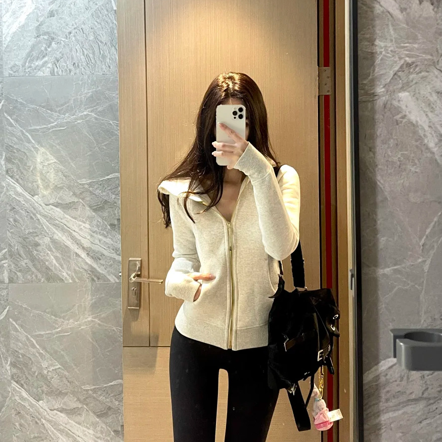 瑜伽小兔同款金拉链连帽卫衣秋冬保暖加绒加厚女士运动修身显瘦