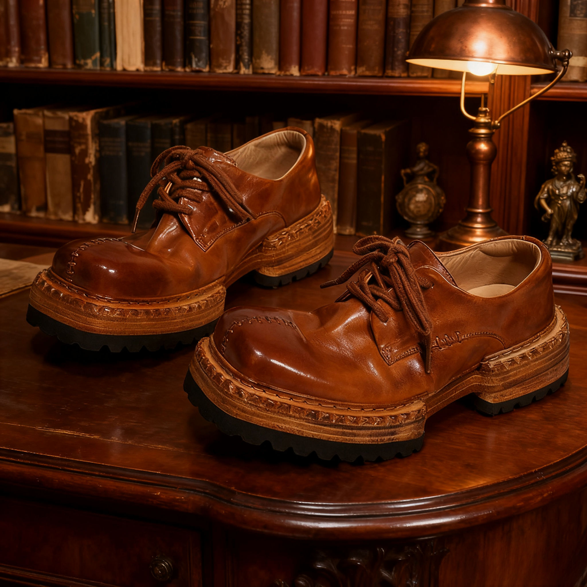 原创坦克马臀皮手工鞋复古欧伦小单鞋潮流百搭增高男女固特异皮鞋