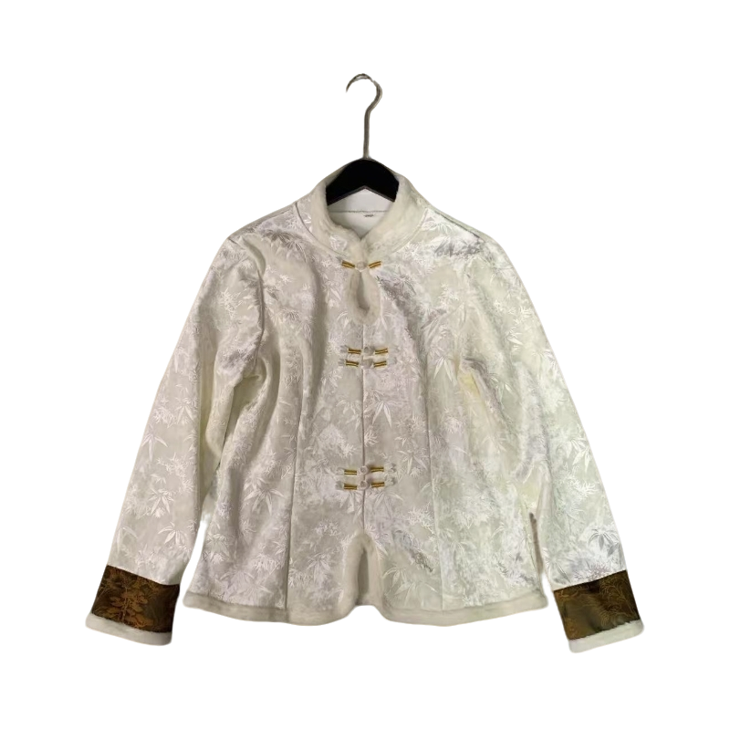 重磅提花缎国风素净提花中式加绒加厚打底衫复古上衣2025原创正品