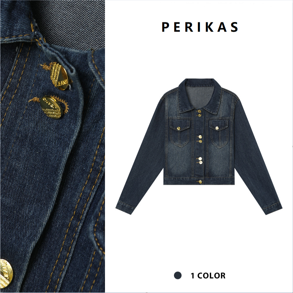 PERIKAS法式牛仔外套女春秋显瘦减龄洋气设计感夹克薄款宽松11250