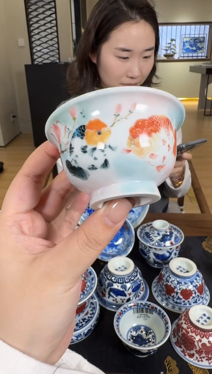 【闪购商品】杯永明尚玩蓝瘦金鱼小压手杯