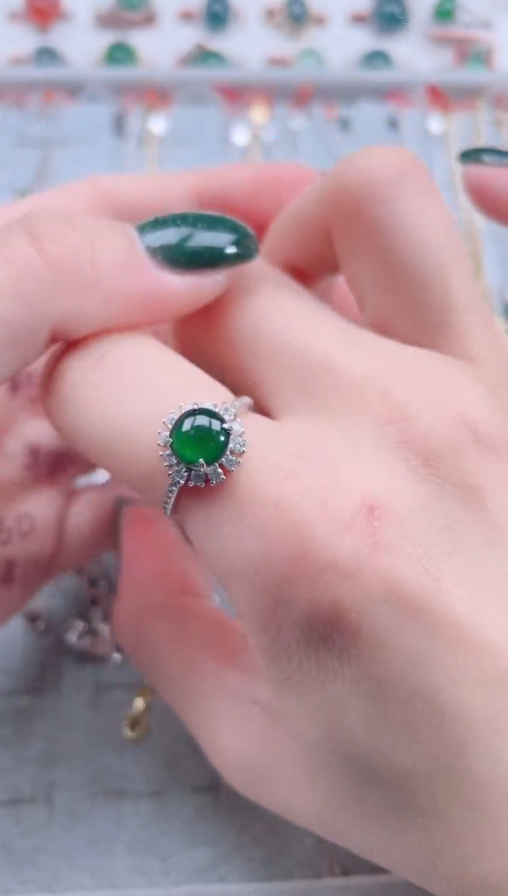 银S925镶嵌戒指翡翠天然翡翠