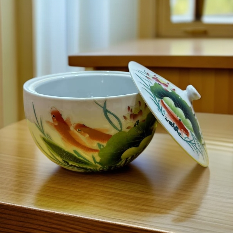 【厂长瓷业】景德镇陶瓷荷塘月色储物罐三斤装带底座