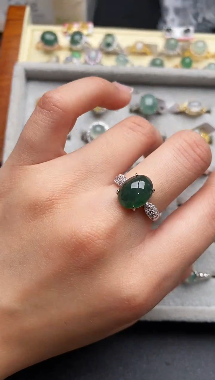 【闪购商品】翡翠戒指银S925镶嵌555555555+2